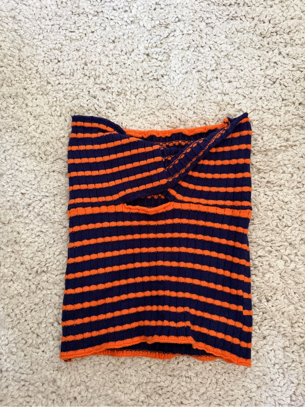 Striped Knit Tube Top in Navy and Bright Orange